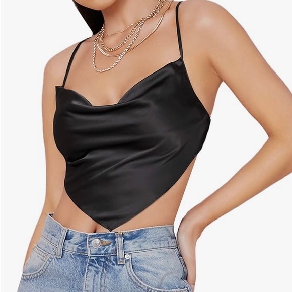 Satin Backless Top - Black - Picture 4 of 4